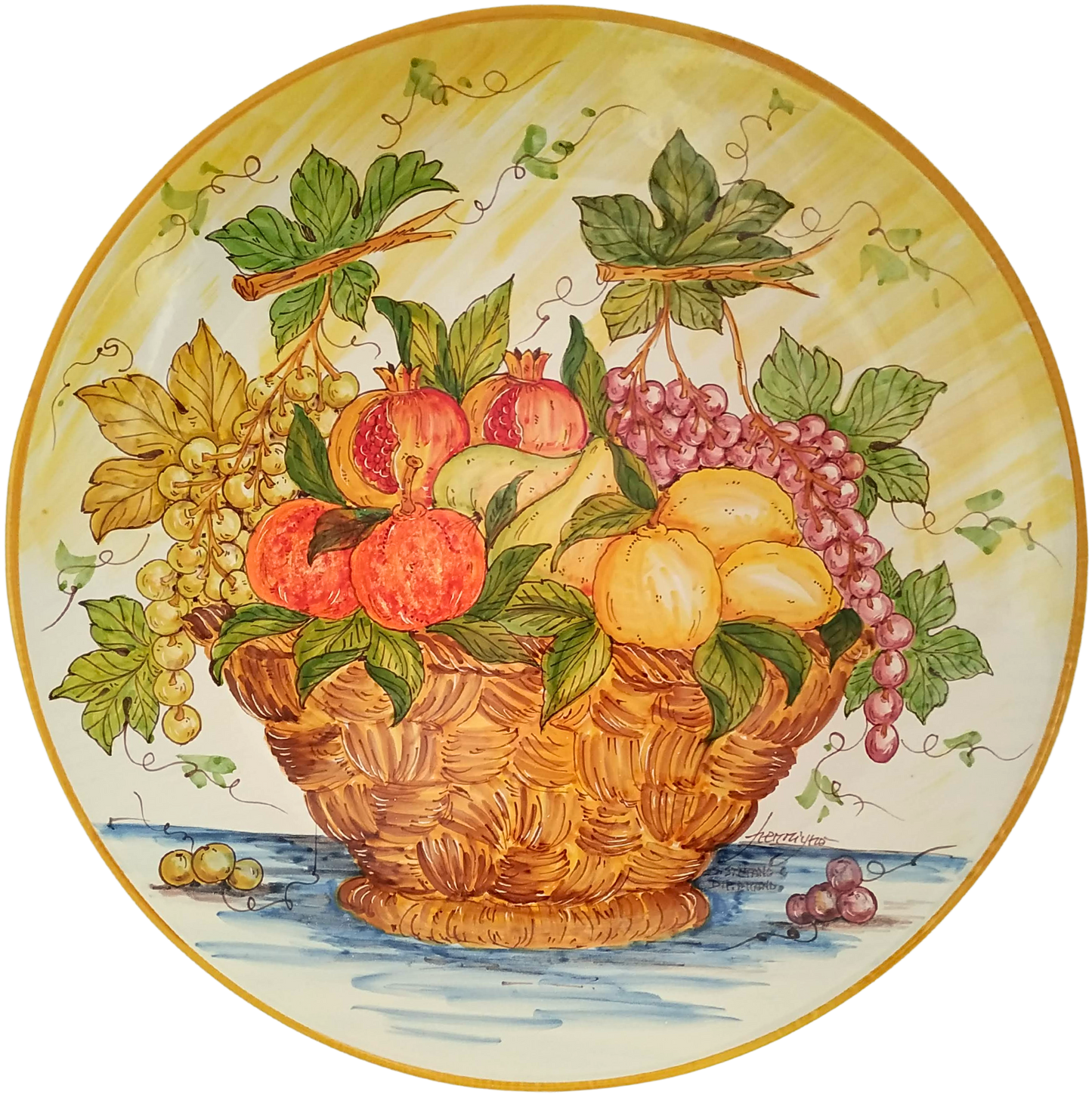 Piatto da parete 55cm. Raffigurante cesto con frutta